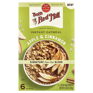 Bob's Red Mill, Făină de ovăz instant, cereale integrale, măr și scorțișoară, 6 pachete, 1,59 oz (45 g) fiecare