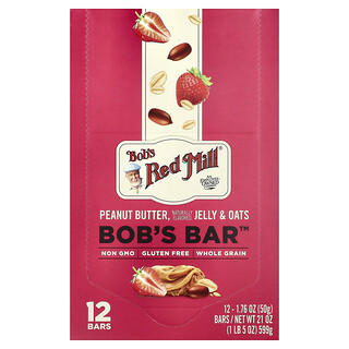 Bob's Red Mill, Bob's Bar™, Mantequilla de maní, jalea y avena, 12 barritas, 50 g (1,76 oz) cada una