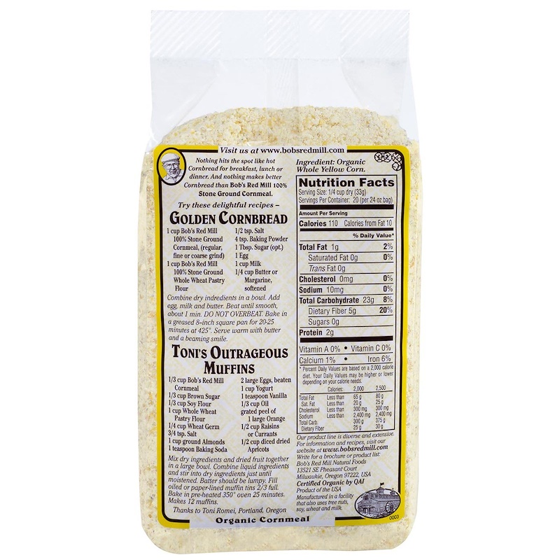 Bob's Red Mill, Organic Medium Grind Cornmeal, Whole Grain, 24 oz (680