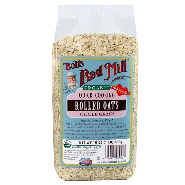 Bob's Red Mill, Organic Quick Cooking Rolled Oats, Whole Grain, 16 oz (453 g)