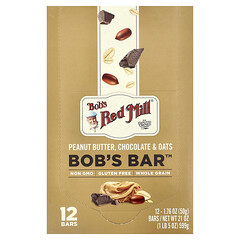 Bob's Bar™, арахісова паста, шоколад і вівсяні пластівці, 12 батончиків по 50 г (1,76 унції)