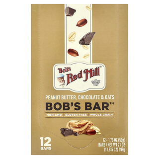 Bob's Red Mill, Bob's Bar™, Mantequilla de maní, chocolate y avena, 12 barritas, 50 g (1,76 oz) cada una
