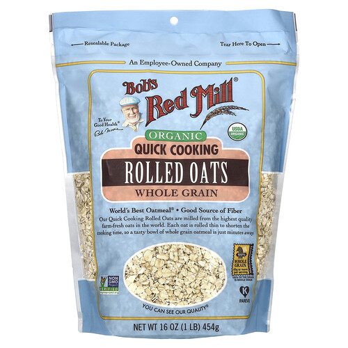 Bob's Red Mill Organic Quick Cooking Rolled Oats, Whole Grain, 16 oz (454 g)