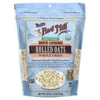 Bob's Red Mill, Avena arrollada orgánica de cocción rápida, Grano integral, 454 g (16 oz)