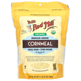 Bob's Red Mill, Organic Medium Grind Cornmeal, Whole Grain, 24 oz (680 g)