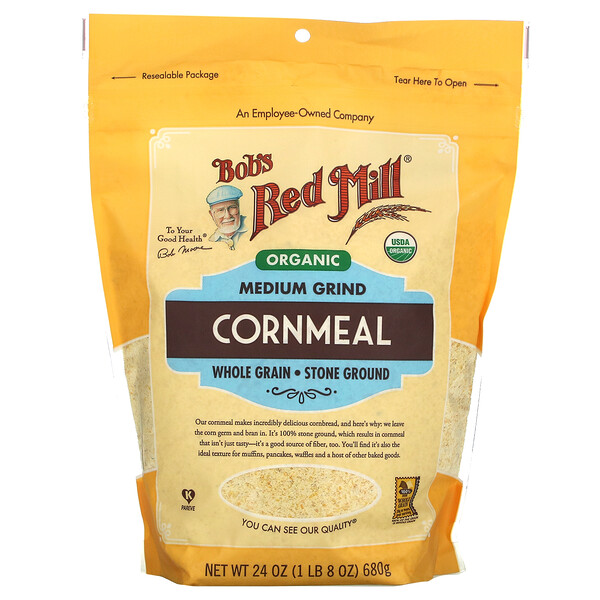 Bob's Red Mill‏, Organic Medium Grind Cornmeal, Whole Grain, 24 oz ( 680 g)