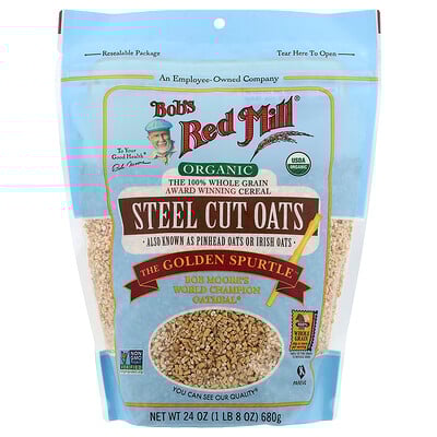 Bob's Red Mill, Avena orgánica cortada en acero, Grano integral, 680 g (24 oz)