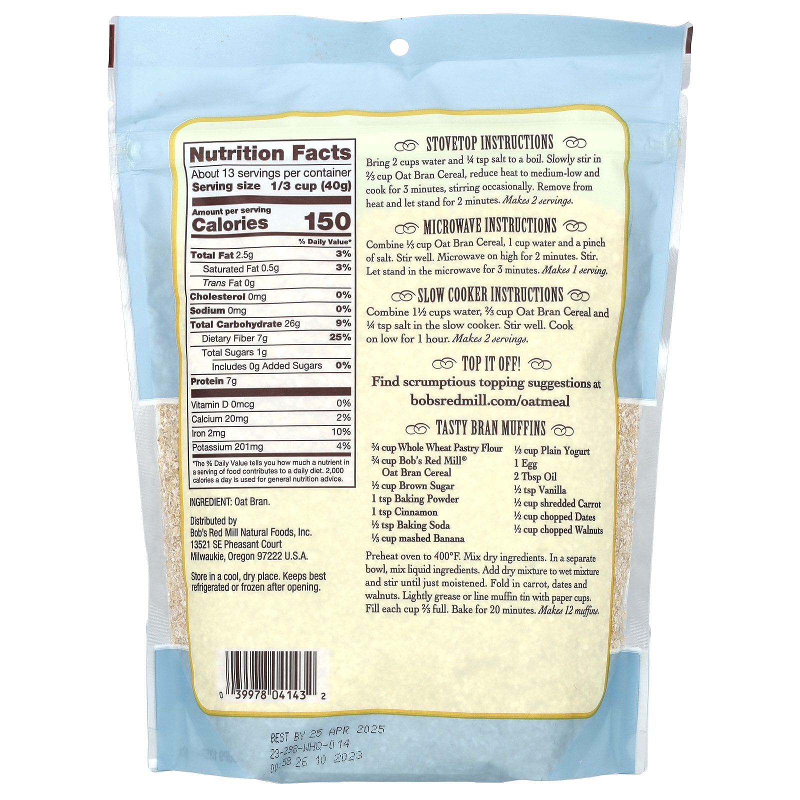 Ballaststoffreiche Haferkleie heißes Müsli, 18 oz (510 g) - Bild 2 von 2