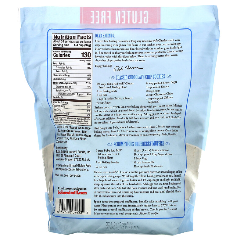 Bob's Red Mill, 1 to 1 Baking Flour, 44 oz (1.24 kg) - iHerb