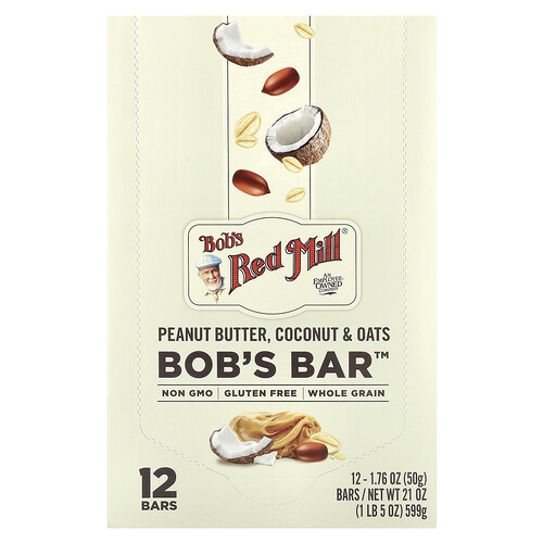 Bob's Red Mill Bob's Bar™, Peanut Butter, Coconut & Oats, 12 Bars, 1.76 oz (50 g) Each