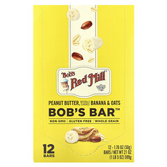 Bob's Bar™, арахісова паста, банан і вівсяні пластівці, 12 батончиків по 50 г (1,76 унції)