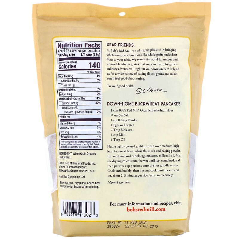 Bob's Red Mill, Organic Buckwheat Flour, Whole Grain, 22 Oz (624 G) - IHerb