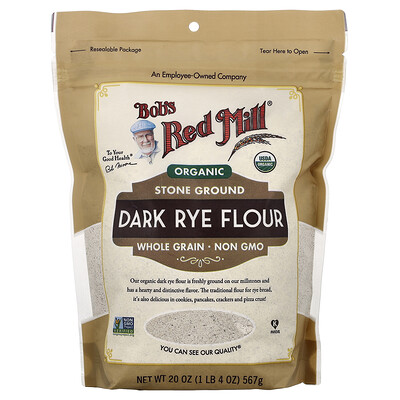 Bob's Red Mill, Organic Dark Rye Flour, Whole Grain, 20 oz (567 g)