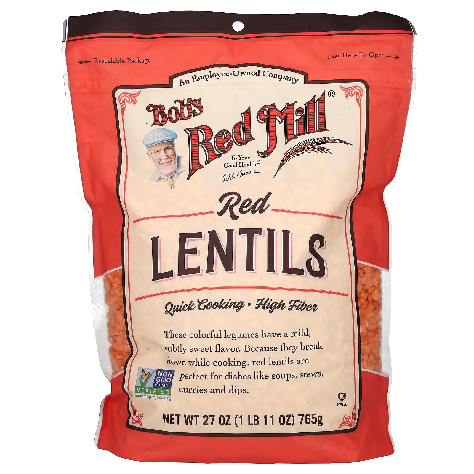 Bob's Red Mill (밥스레드밀), 레드 렌틸콩, 765g(27oz)