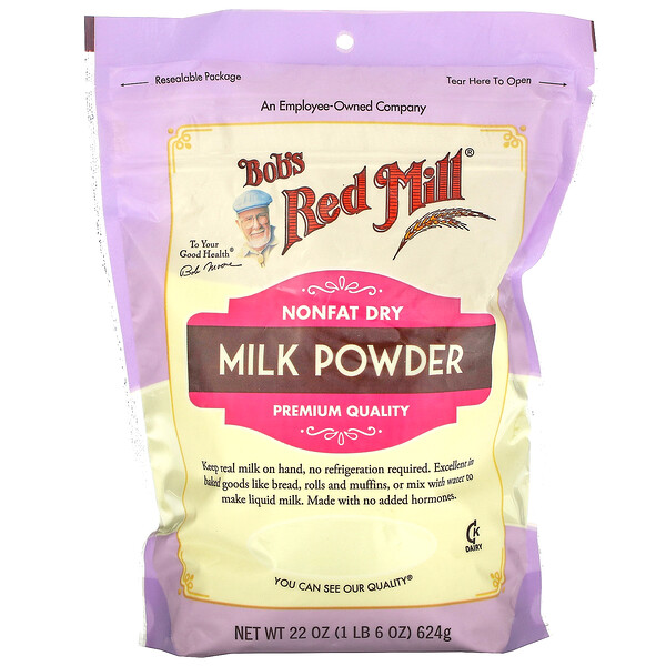 Bob's Red Mill‏, אבקת חלב, יבש, ללא שומן, 624 גרם (22 אונקיות)