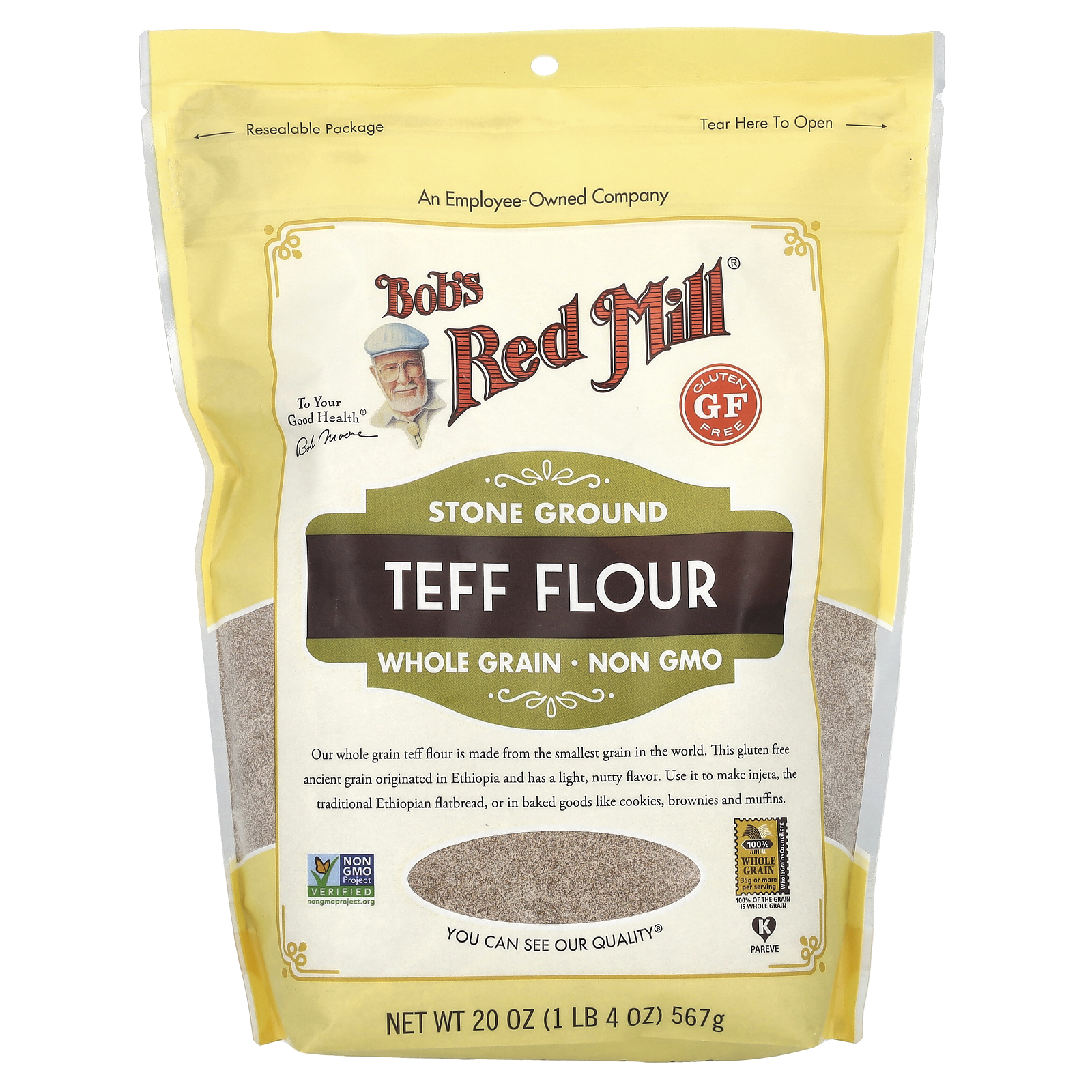 Bob's Red Mill (밥스레드밀), 테프 가루, 통곡물, 글루텐 무함유, 567g(20oz)