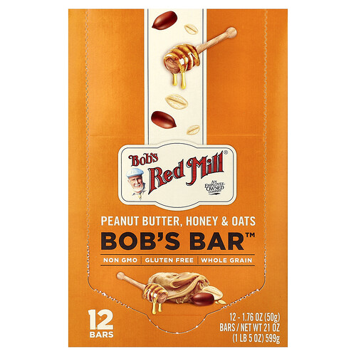 Bob's Red Mill Bob's Bar™, Peanut Butter, Honey & Oats, 12 Bars, 1.76 oz (50 g) Each