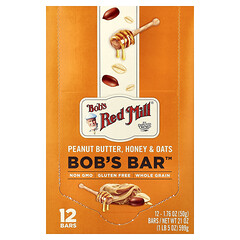 Bob's Bar™, арахісова паста, мед і овес, 12 батончиків по 50 г