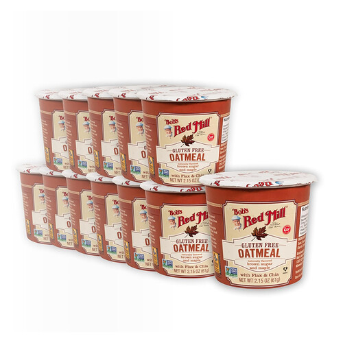 Bob's Red Mill, Gluten Free Oatmeal with Flax & Chia, Brown Sugar and Maple, 12 Cups, 2.15 oz (61 g Each