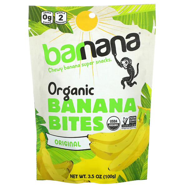 Органические банановые кусочки, оригинальные, 100 г (3,5 унции)