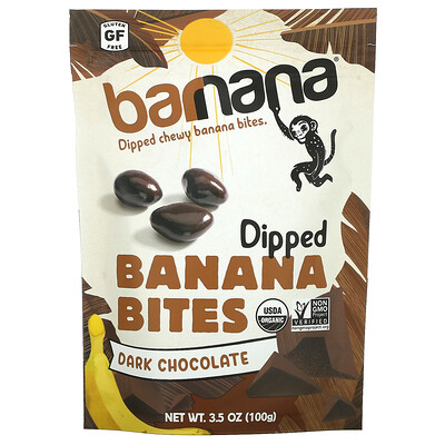 Barnana Жевательные банановые кусочки, темный шоколад, 100 г (3,5 унции)