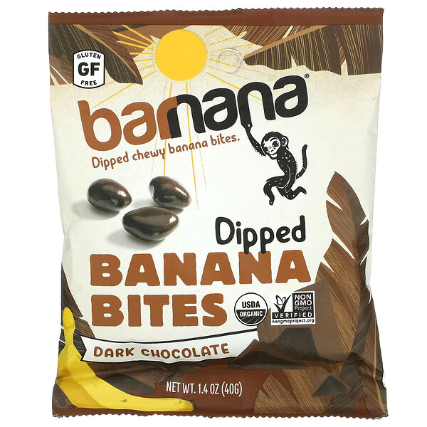 Barnana, Dipped Chewy Banana Bites, Dark Chocolate, 1.4 oz (40 g)