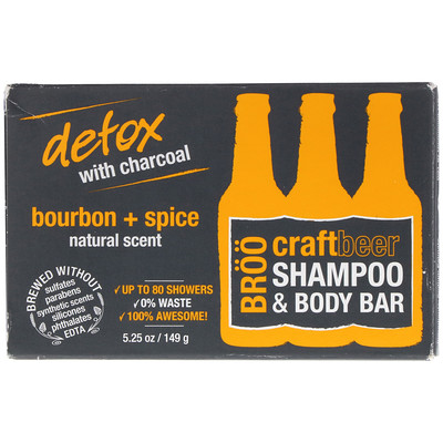 

BRöö Craft Beer Shampoo & Body Bar, Bourbon and Spice Natural Scent, 5.25 oz (149 g)