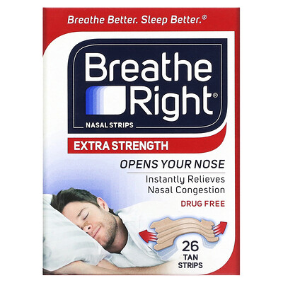 Breathe Right Полоски для носа, усиленное действие, 26 шт.