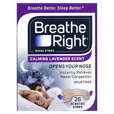 Breathe Right Полоски для носа, успокаивающая лаванда, 26 ароматических полосок