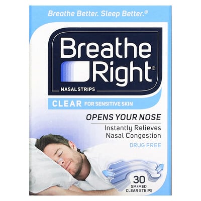 Breathe Right Полоски для носа, средние / средние, прозрачные, 30 шт.