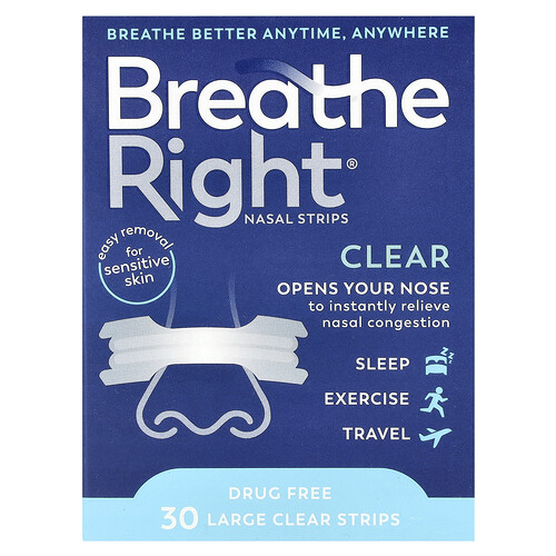 Breathe Right, Nasal Strips, Large, 30 Clear Strips
