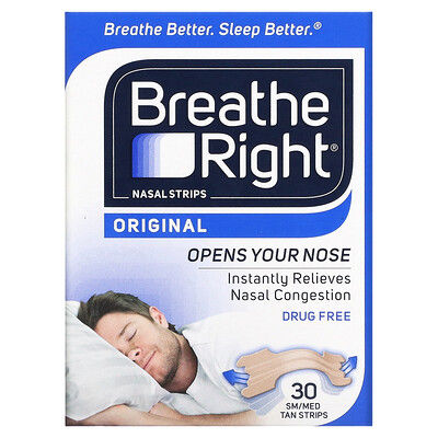 Breathe Right Полоски для носа, оригинальные, маленькие / средние, 30 шт.