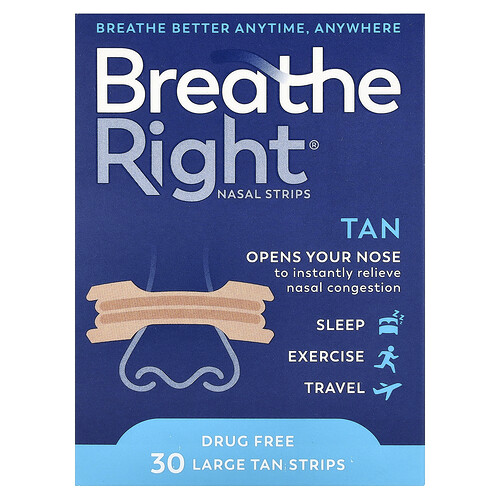 Breathe Right, Nasal Strips, große, hellbraune Nasenstreifen, 30 Streifen