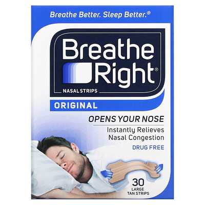 Breathe Right Полоски для носа, оригинальные, большие, 30 шт.