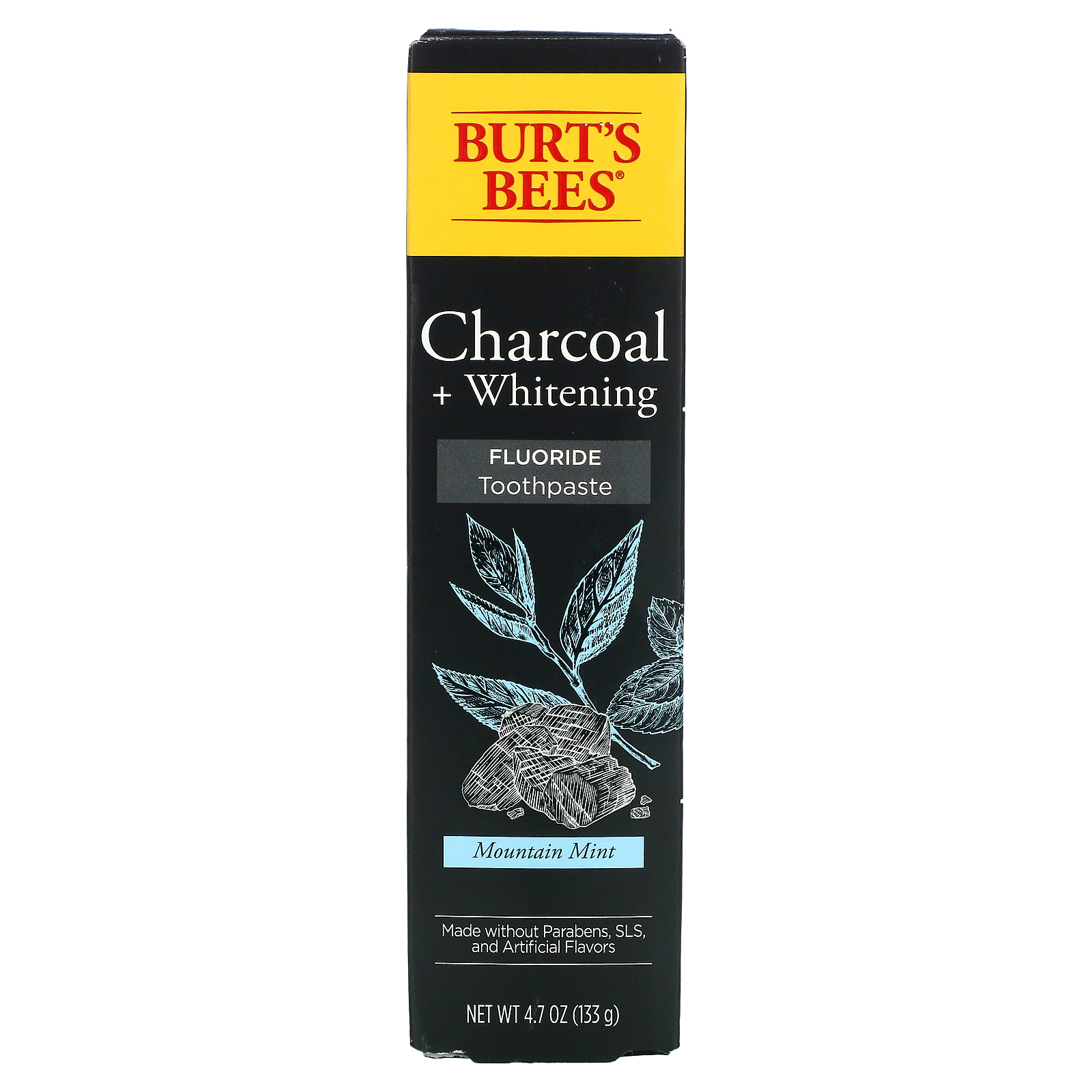 Burt's Bees, Charcoal + Whitening, Fluoride Toothpaste, Mountain Mint