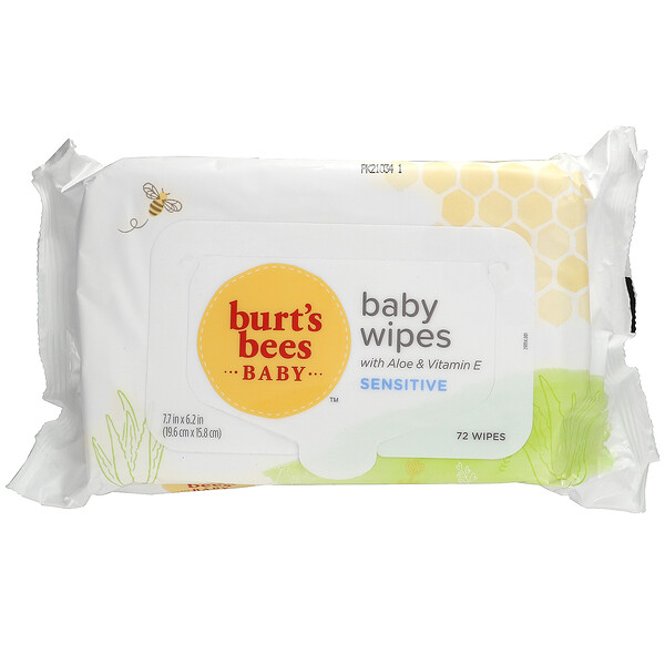 Burt's Bees, 嬰兒溼巾，含蘆薈和維生素 E，敏感肌，72 片溼巾