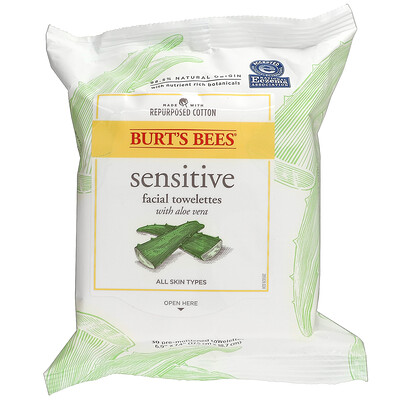 

Burt's Bees Sensitive Facial Towelettes With Aloe Vera 30 Pre-Moistened Towelettes