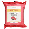 Burt's Bees‏, Clarifying Facial Towelettes With Pink Grapefruit,  30 Pre-Moistened Towelettes