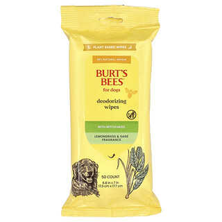 Burt's Bees, Deodorizing Wipes with Witch Hazel, For Dogs, Lemongrass & Sage, 50 Count