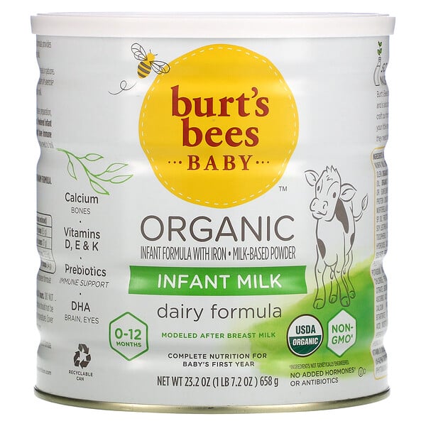 Burt's Bees, Baby, Organic Infant Formula With Iron, Infant Milk, 0-12 Months, 23.2 oz (658 g)