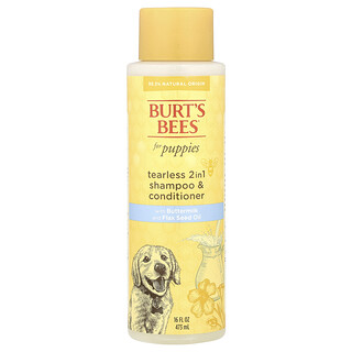 Burt's Bees, 含酪乳和亚麻籽油的无泪 2 合 1 洗发水和护发素，幼犬用，16 液量盎司（473 毫升）