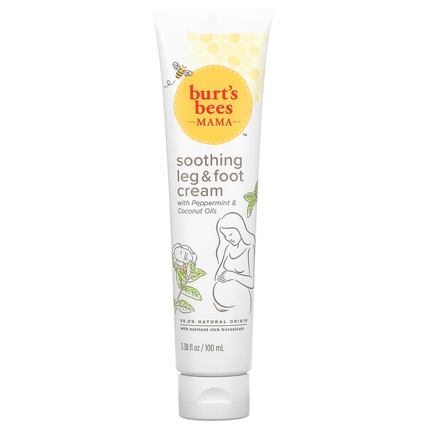Burt's Bees‏, Mama, Soothing Leg & Foot Cream with Peppermint Oil & Coconut Oils, 3.38 fl oz (100 ml)