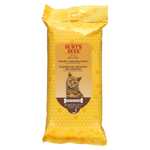 Burt's Bees‏, Dander Reducing Wipes for Cats with Colloidal Oat Flour, 50 Count