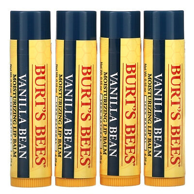 Купить Burt's Bees Увлажняющий бальзам для губ, ваниль, 4 шт. В упаковке, 4, 25 г (0, 15 унции)