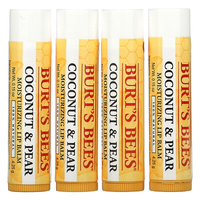 Купить Burt's Bees Увлажняющие бальзамы для губ, с кокосом и грушей, 4 шт. В упаковке, по 4, 25 г (0, 15 унции)
