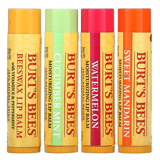 Burt's Bees, 保濕潤唇膏，新鮮採摘原料，4 支，每支 0.15 盎司（4.25 克）