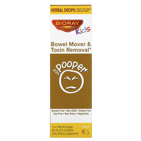 Bioray, Kids, NDF Pooper, Bowel Mover & Toxin Removal, Mango , 2 fl oz (60 ml)