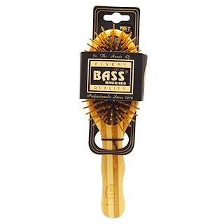 Bass Brushes, 椭圆形大号发梳，软垫木制发针与条纹竹刷柄，1个