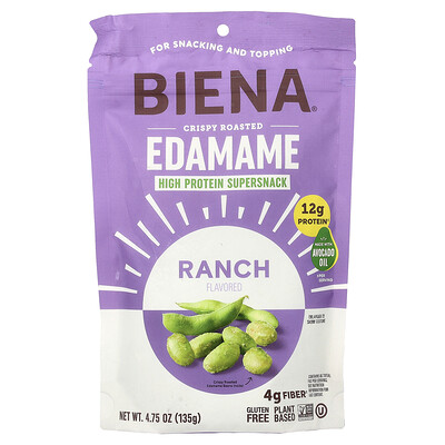 BIENA, Edamame tostado crujiente, Ranch, 135 g (4,75 oz)