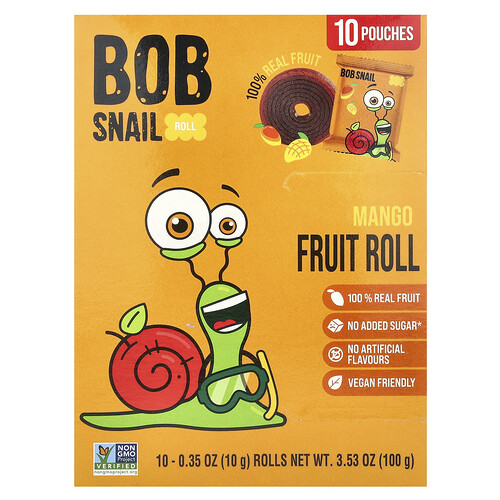 Bob Snail Fruit Roll, Mango, 10 Pouches, 0.35 oz (10 g) Each